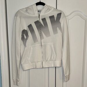 PINK Victoria's Secret White Zip-Up Hoodie with Black Dots